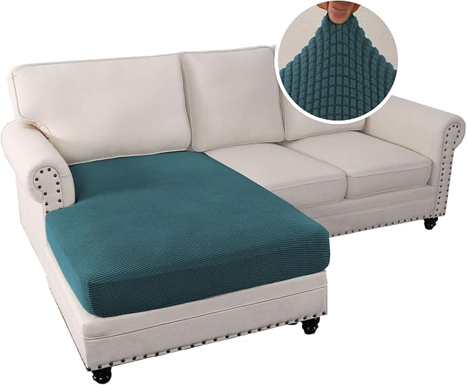 H.VERSAILTEX Sectional Couch Covers 1 Piece Chaise Slipcover L Shape Separate Cushion Couch Cover for Both Left/Right Sectional Couch (Seat Only: 1 Chaises, Deep Teal) - Image 2