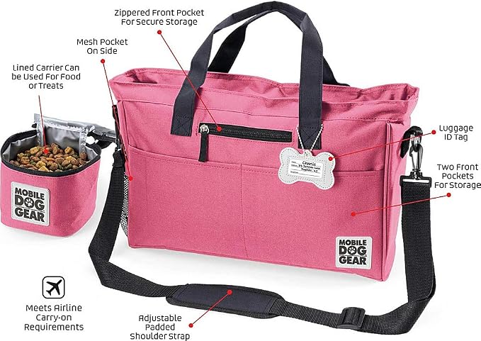 Mobile Dog Gear, Day Away Tote, Dog Travel Bag, Includes 3 Cup Food Holder, Pink - Image 3