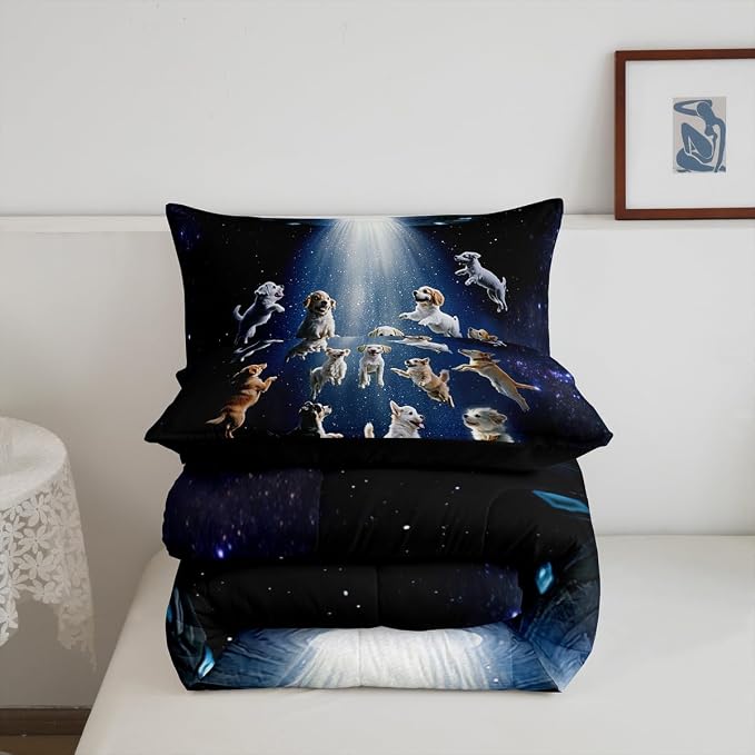 Feelyou Puppy Dog Comforter Set Outer Space Cute Dogs Bedding Set Galaxy Nebula Pet Decor Comforter Gorgeous Lovely Animals Quilt Collection 3Pcs Full Size - Image 5