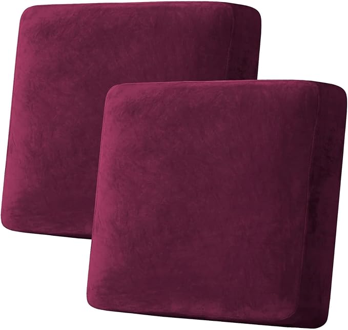 H.VERSAILTEX Velvet Stretch Couch Cushion Cover Plush Cushion Slipcover for Chair Loveseat Sofa Cushion Furniture Protector Seat Cushion Sofa Cover (2 Piece Large Sofa Cushion Covers, Burgundy) by HVERSAILTEX