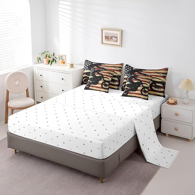 Feelyou Dirt Bike Comforter Set with Sheets Twin Size Racing Motocross Rider 7 Piece Bedding Set for Kids Boys Girls Teens Toddler Extreme Sports Bed in a Bag Vintage Retro Bed Set - Image 4