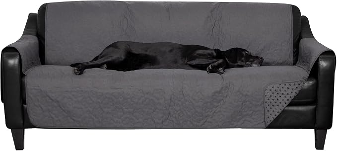 Furhaven Waterproof & Non-Slip Large Sofa/Couch Cover Protector for Dogs, Cats, & Children - Quilted Paw Print Living Room Furniture Cover - Gray, Large Sofa by FurHaven