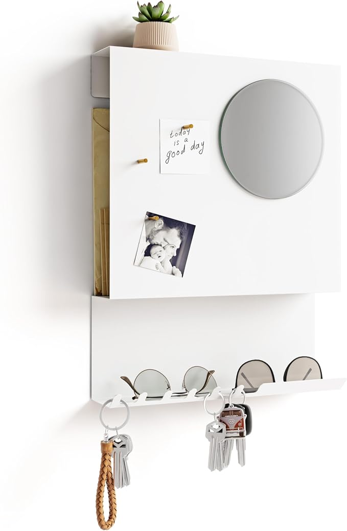 Key Holder Wall Mount and Mail Organizer - Hide Your Mail with a Modern and Minimal Look (White) by PeachyModern