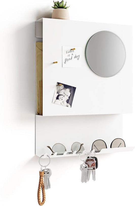 Key Holder Wall Mount and Mail Organizer - Hide Your Mail with a Modern and Minimal Look (White) by PeachyModern