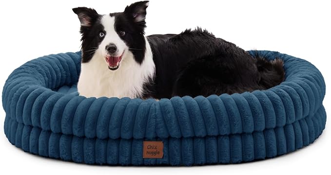 ChiXnuggle Orthopedic Dog Bed, Washable Cover, Faux Fur Bolster Pet Couch | waterproof,egg crate foam,non-slip bottom,for extra large dogs,navy, 41*30*7,dog sofa by SnuggleUpPawsDown