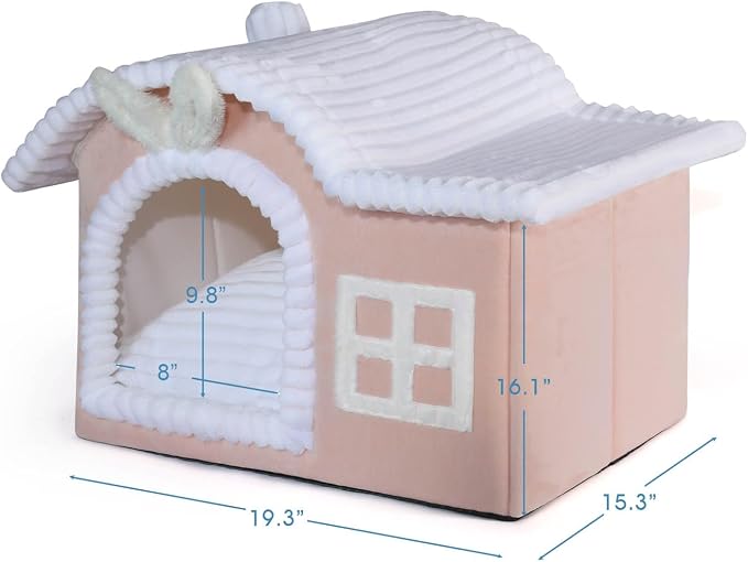 Jiupety Rabbit Cat House for Indoor Cats, Cute Covered Cat Bed with Spacious Interior, Pet Cave Bed Up to 3-15 Lbs Kitten, Pink - Image 2