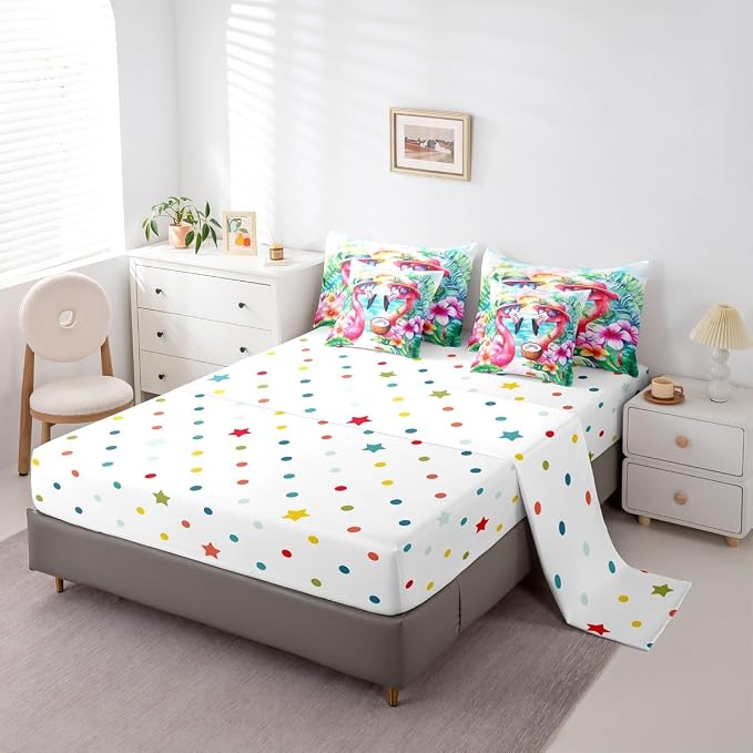 Erosebridal Flamingo Bed in A Bag Twin, Summer Flamingo Comforter Set with Sheets for Kid Boys Girls Adults, Happy Beach Party Decor 7 Pieces Bedding Set, Wildlife Tropical Flowers Bed Sets - Image 4