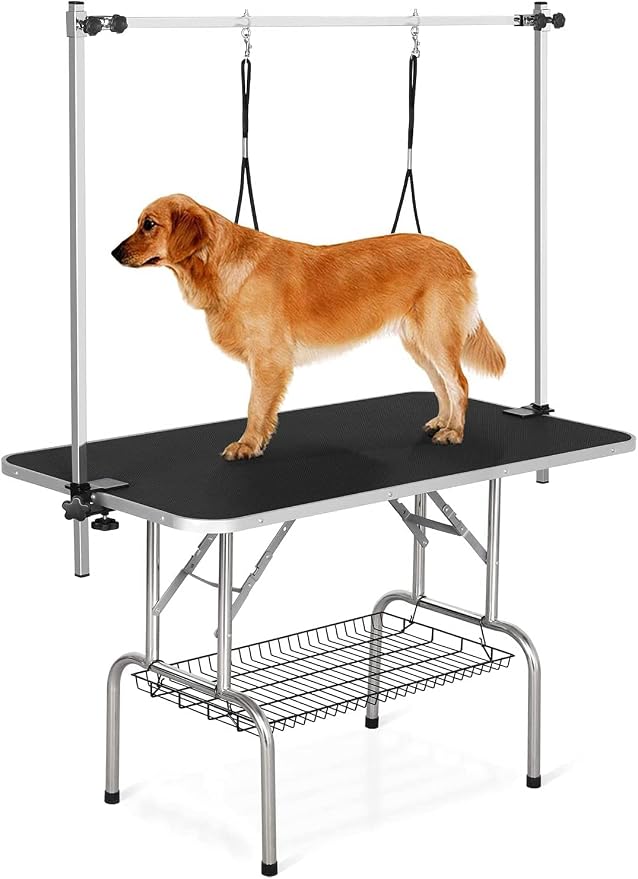 Professional Dog Pet Grooming Table Adjustable Heavy Duty Portable w/Arm & Noose & Mesh Tray (42", Black) by Anwick