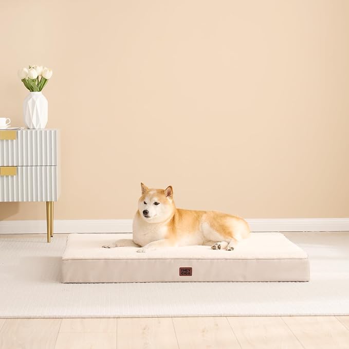 EHEYCIGA Orthopedic Dog Bed Large with Removable Washable Cover, 35IN Camel | Egg Crate Foam Support, Durable Oxford fabric, Non-Slip Bottom, Machine Washable, Soft Waterproof Plush Pet Bed Mat For Crate - Image 8