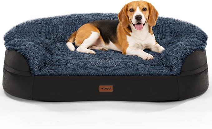 3.7 inch Thickened Orthopedic Dog Beds for Medium Dogs, Supportive Dog Sofa Bed with 28D Egg-Crate Foam, Removable Washable Plush Cover, Waterproof Lining, Half-Round Design for Puppy,Senior Dog by iweepet