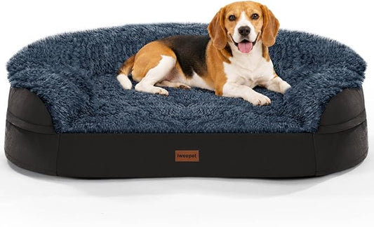 3.7 inch Thickened Orthopedic Dog Beds for Medium Dogs, Supportive Dog Sofa Bed with 28D Egg-Crate Foam, Removable Washable Plush Cover, Waterproof Lining, Half-Round Design for Puppy,Senior Dog by iweepet