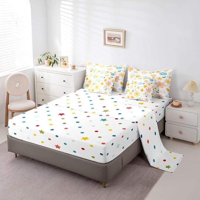 Feelyou Cute Flower 7 Piece Bedding Set Twin Size Kids Cartoon Cute Floral Bed in a Bag for Girls Teens Bright Yellow Comforter Set with Sheets Kawaii Bed Set - Image 2
