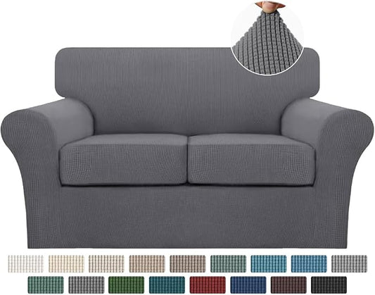 Turquoize 3 Piece Sofa Covers for 2 Cushion Couch Sofa Slipcover Soft Couch Cover for Dogs-Washable Sofa Furniture Covers with 2 Individual Cushion Covers, Thick Jacquard Fabric (Loveseat, Gray) by Turquoize