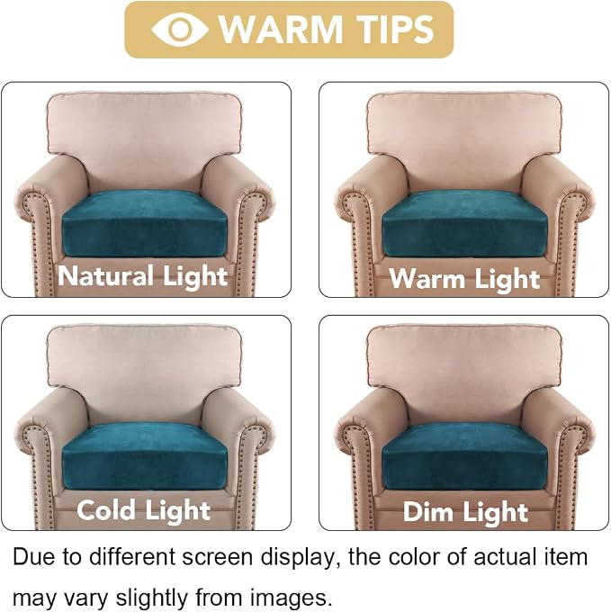 H.VERSAILTEX Velvet Stretch Couch Cushion Cover Plush Cushion Slipcover for Chair Cushion Furniture Protector Seat Cushion Sofa Cover (1 Piece Armchair Cushion Covers, Deep Teal) - Image 6