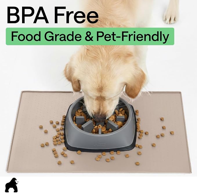 GORILLA GRIP 100% Waterproof Raised Edge BPA Free Silicone Pet Feeding Mat, Dog Cat Food Mats Contain Spills Protects Floors, Placemats for Cats and Dogs Water Bowl, Pets Accessories 18.5x11.5 Cream - Image 8