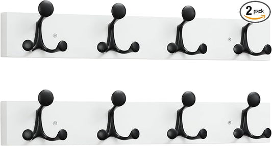SKOLOO 24-Inch White Wood Coat Rack Wall Mount with 4 Triple Hooks - Ideal for Family Entrances, Classrooms, and Pet Supplies Storage - Perfect Coat Hooks for Wall, Pack of 2 by SKOLOO