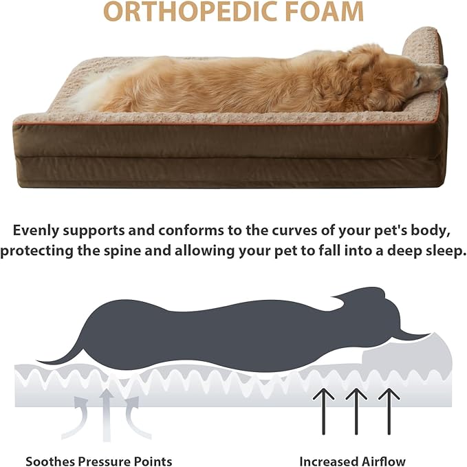 BFPETHOME Orthopedic Washable Dog Bed, Sleeping Couch for Large Senior Dogs | Deluxe Plush Rose Velvet Washable Cover, Egg Crate Foam Support, Waterproof Lining, Non-Slip Bottom, Senior Dogs - Image 3