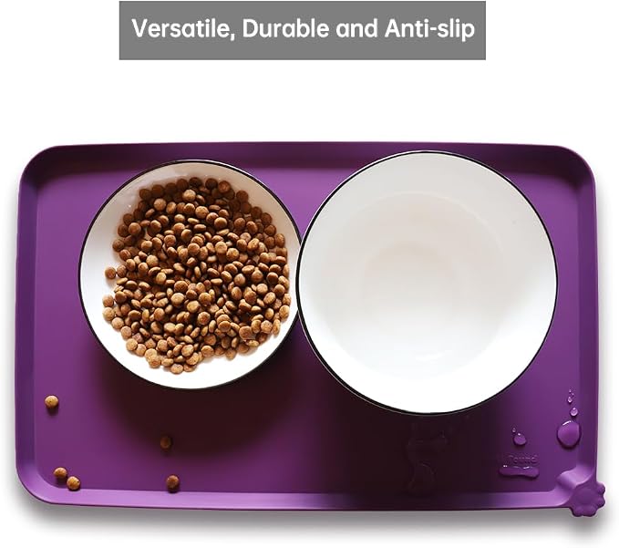 Hoki Found Waterproof Pet Feeding Mats with High Lips, Multiple Size and Colors for Dogs, Cats & Others -Eggplant - Image 4
