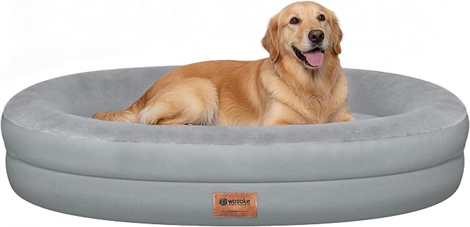 Waterproof Orthopedic Dog Bed for Large Dogs, Silver | Supportive Crate Foam Relieves Joint Pressure, 360°Bolsters, Waterproof Inner,Washable Cover, Non-slip Bottom by Wozoke