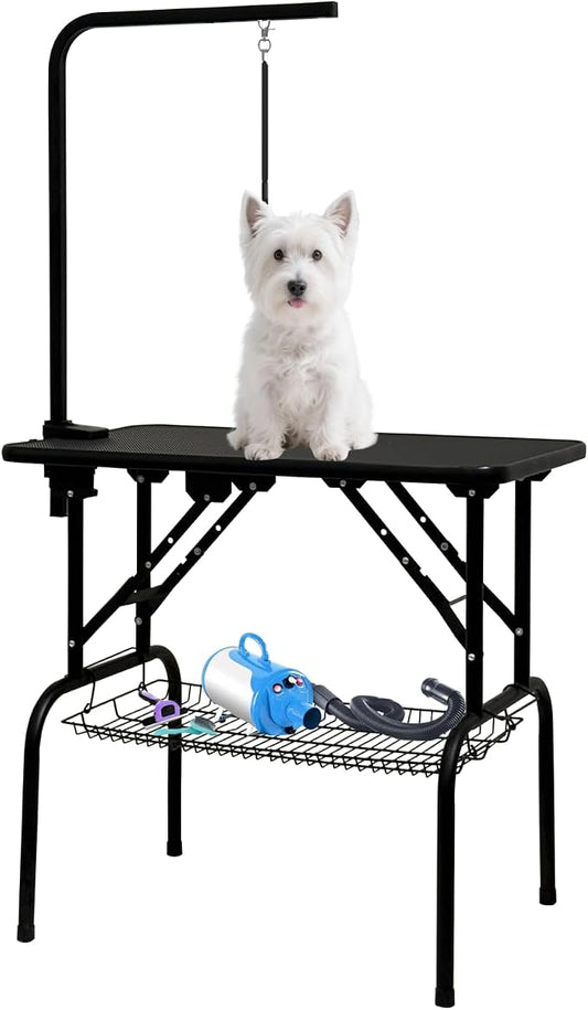 Baohe-32 Inch Dog Grooming Table - Pet Grooming Table - Foldable, Adjustable Arm, Portable, Non-Slip Grooming Table for Dogs at Home - Black by BaoheDC