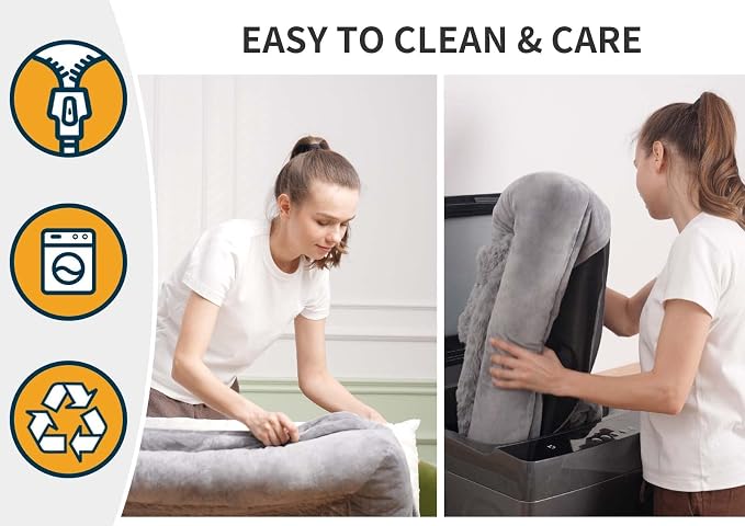 Orthopedic Dog Bed, Pet Sofa with Bolster for Extra Large Dogs | Egg Crate Foam, Removable Washable Cover, Waterproof Lining, Non-Slip Bottom, L-Shape, Cozy Plush, 42 x 30 Inch, Grey - Image 4