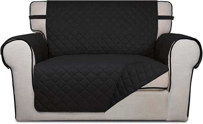 PureFit Reversible Quilted Sofa Cover Dog Couch Covers for Sofa, 28 in | Black/Black, Water Resistant Couch Protector, Washable Pet Couch Cover with Non Slip and Elastic Straps For Kids by PureFit