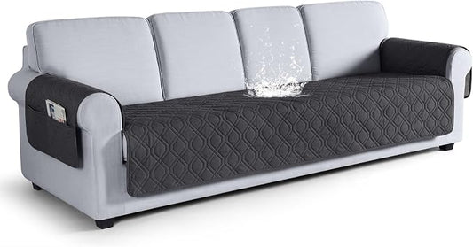 VANSOFY Waterproof Oversized Couch Cover for Pets, Charcoal Gray, 72.4" | Non-Slip, Washable, Utility Pockets, Pet Friendly, Furniture Protector Slipcover for 4 Cushion Couch by VANSOFYFURNITURECOVERS