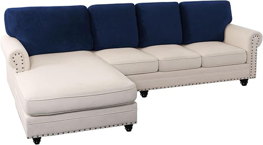 PrinceDeco Sectional Couch Covers Velvet Cushion Covers for Sectional Couch Washable Cushion Covers for Sectional Sofa Pet Friendly Sectional Sofa Slipcovers(1 Chaise Back+ 3 Sofa Back,Navy) by PrinceDeco