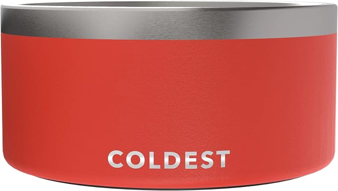 Coldest Dog Bowl - Anti Rust Metal, Non Slip, 3 Layers Insulated Stainless Steel Dog Bowls - Spill Proof & Heavy Duty - Water Bowl for Dogs, Cats & Pets, Dish Washer Safe (200 oz, Crimson Red) by Coldest