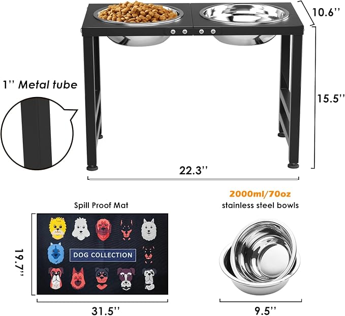 ADENGL Metal Elevated Dog Bowl for Large  Raised Bowl Stand with Sprill Proof Mat and 2000ML Pet Bowls, Food & Water Bowls 16" Tall Dog Feeder for Large Breed - Image 5