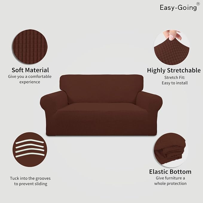 Easy-Going Stretch Loveseat Couch Covers Washable Coffee | 1-Piece Loveseat Covers for 2 Cushion Couch Furniture Protector RV Sofa Slipcover Soft with Bottom for Kids Pets - Image 3