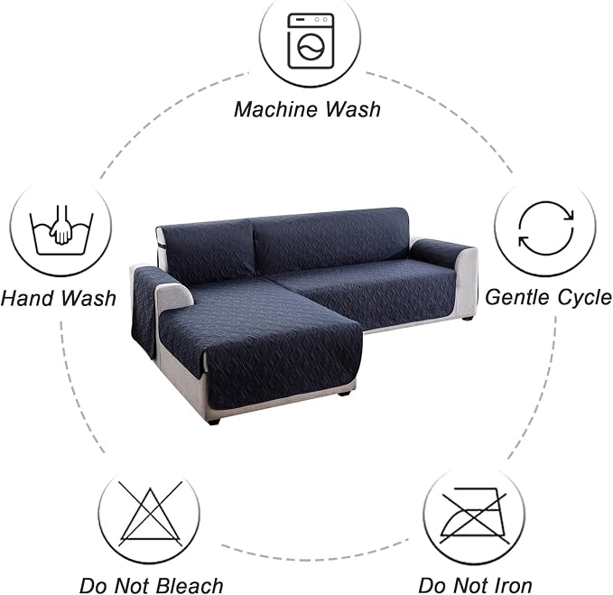 Genina Waterproof L Chaise Sectional Cover for Kids Pets (Navy Blue, Sofa Large) - Image 7