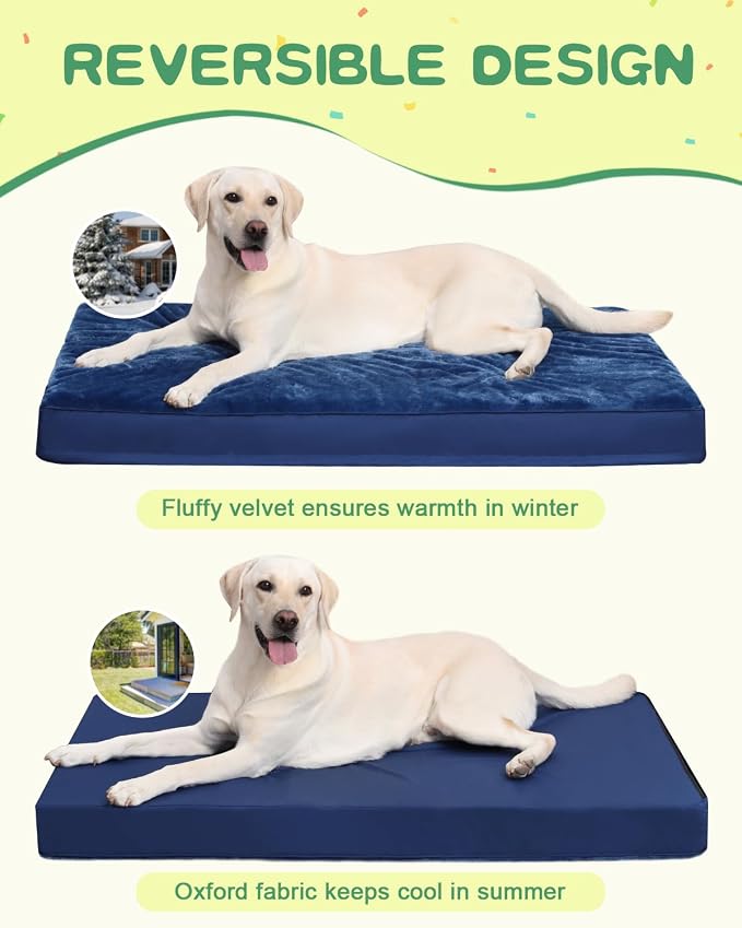 KSIIA Orthopedic Dog Bed for Large Dogs with Waterproof Lining, Blue, 35x22 | Deluxe Soft Plush Dog Crate Bed, Washable Pet Mat with Removable Cover & Egg Crate Foam for Large Dogs Sleeping & Relaxing - Image 4