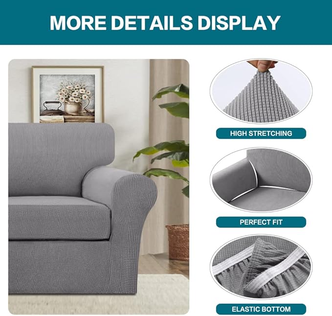 Turquoize 2 Piece Chair Covers Chair Slipcovers for Living Room Armchair Couch Cover Chair Sofa Cover with Individual Cushion Covers Furniture Cover for Chairs Feature Jacquard Fabric (Chair, Dove) - Image 4
