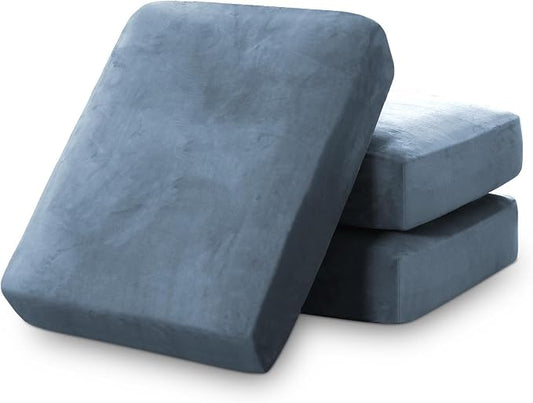 PrinceDeco Velvet Stretch Couch Cushion Covers, Sofa Slip Covers for 3 Seat Cushion Couch Chair Loveseat Sofa Cushion Furniture Protector Sofa Cover (Each Width Up to 29.5", Stone Blue) by PrinceDeco