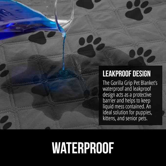 GORILLA GRIP® Waterproof Dog Blanket, 82x68, Leakproof Couch Cover for Dogs, Silicone Grip Backing, Protects Sofa, Sectional, Bed, Crate, Car & RV, Tear-Resistant Washable Senior Pet Blanket, Gray Paw - Image 3