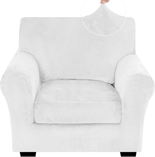 XINEAGE 2-Piece Velvet Armchair Sofa Cover, Couch Covers for Dog,White | 1 Cushion Chair,Stretch Non-slip Elastic, Pet-friendly, Washable, Fast Setup, Soft Plush Fabric, Furniture Protector. by XINEAGE