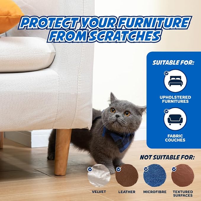 2 Rolls Cat Scratch Furniture Protector Tape – Double-Sided Sticky Training (4" x 20ft Each) – Anti-Scratch Sofa & Couch Guard – Clear, Easy to Apply & Remove – Not for Leather, Velvet, Microfiber - Image 5