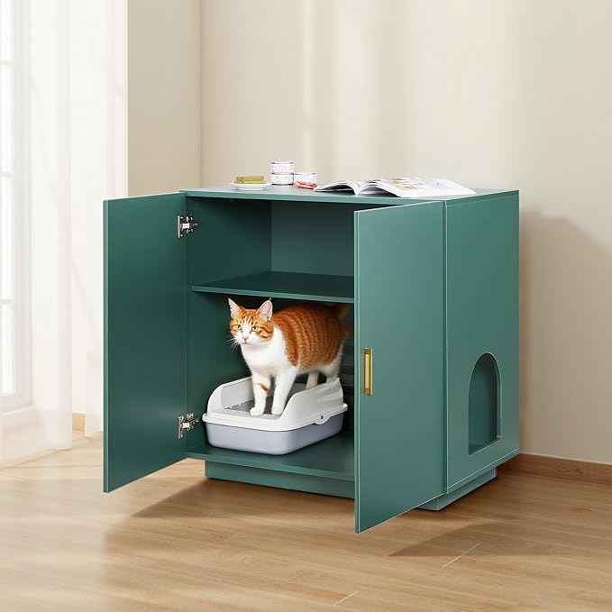 VEVOR Cat Litter Box Enclosure, 31.5 in Hidden Litter Box Cabinet, Wooden Indoor Cat Washroom with Ventilated Holes, Double-Door Kitty Pet House Furniture, End Side Table Fit Most Litterboxes - Image 8