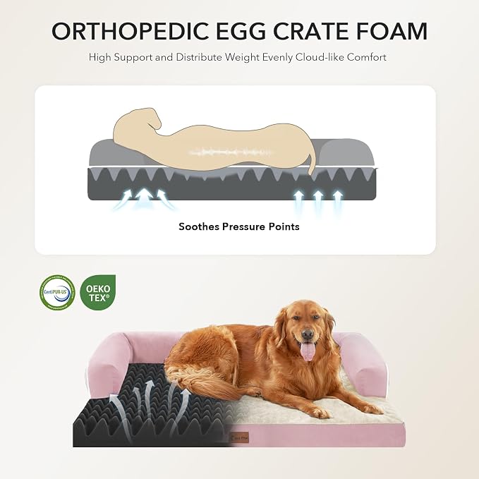 Waterproof Orthopedic Dog Bed for Extra Large Dogs, 45x35in, Pink | Orthopedic Foam Relieves Joint Pressure, Bolsters Supports Head And Neck, Washable Cover, Non-Slip Bottom - Image 2