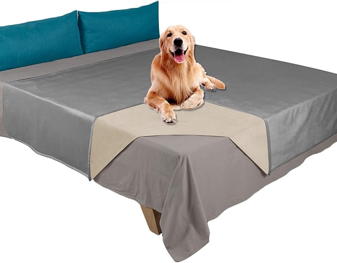 Ameritex Pet Bed Blanket Reversible 100% Waterproof Velvet Super Soft for Sofa and Bed (40x60 Inches, Light Grey+Beige) - Image 8