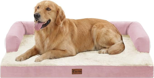 Waterproof Orthopedic Dog Bed for Extra Large Dogs, 41x27in, Pink | Orthopedic Foam Relieves Joint Pressure, Bolsters Supports Head And Neck, Washable Cover, Non-Slip Bottom by CasaPaw