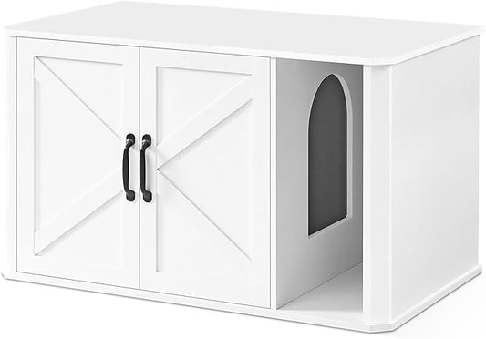 Feandrea Litter Box Enclosure, Modern Cat Litter Box Furniture Hidden, Front Entry, Double Doors, Handles, Cat House, Side End Table, 33.5 x 19 x 19.5 Inches, Cloud White UPCL012W01 by FeandreabySONGMICSHOME