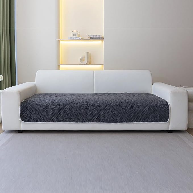 Boho Couch Cover Non Slip Sofa Cover Washable for Dogs, Sectional Couch Covers Soft, Plush Sofa Slipcover Furniture Protector Covers for L Shaped(Dark Grey, 36"x 47") - Image 2