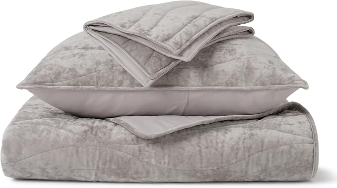 EverGrace Luxury Wave Crushed Velvet Quilt Set, Queen Size, Silver Gray | Luxurious Soft, Lightweight Velvet Comforter, Cozy Plush Oversized Bedspread Coverlet for All Season, with 2 Shams - Image 8