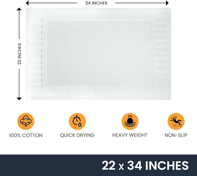 belem Luxury Bath Mats Bulk 22x34 – 60 Pack 100% Cotton White Bath Mat – Super Absorbent, Quick-Drying – Ultra Plush & Machine Washable – Ideal for Hotels & Spas - Image 2