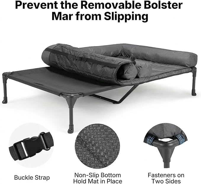 Veehoo Elevated Dog Bed for Two Dogs, Cooling Raised Dog Bed with Removable Waterproof Bolster Mat, 49" x 33" Double Dog Bed, Outdoor & Indoor Pet Cot with Breathable Mesh, Non-Slip Feet, Bicolor - Image 4