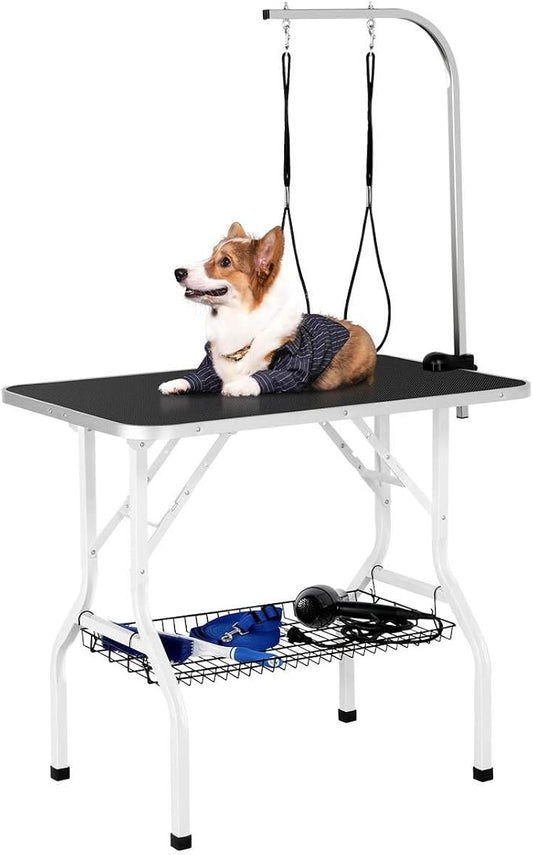 Topeakmart Folding Dog Grooming Table - Professional Pet Cat Trimming Table w/Adjustable Arm Clamp/Noose/Mesh Tray L36in x W24in x H30in Black Maximum Capacity Up to 220lbs by Topeakmart