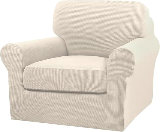 Turquoize 2 Piece Chair Covers for Living Room Armchair Couch Cover with Individual Cushion Covers Furniture Cover for Chairs (Chair,BiscottiBeige) by Turquoize