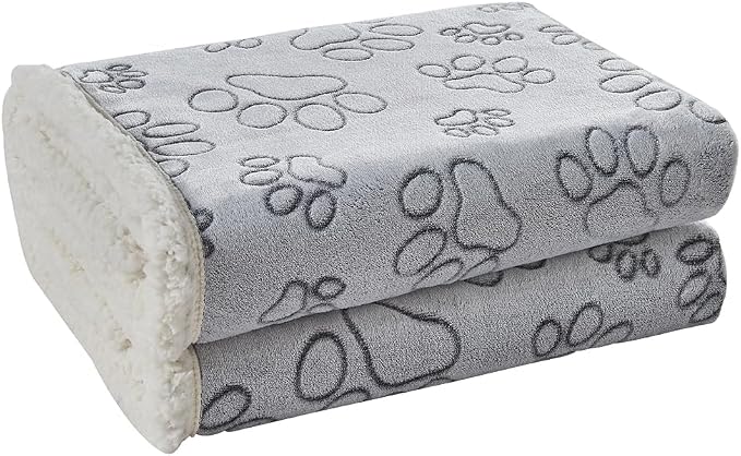 Qeils Dog Blankets for Large Dogs - Waterproof Pet Blanket Washable - Sherpa Fleece Puppy Blanket, Soft Plush Reversible Dog Blanket for Bed Couch Car Sofa, 50"X60", Grey Paw Print by Qeils